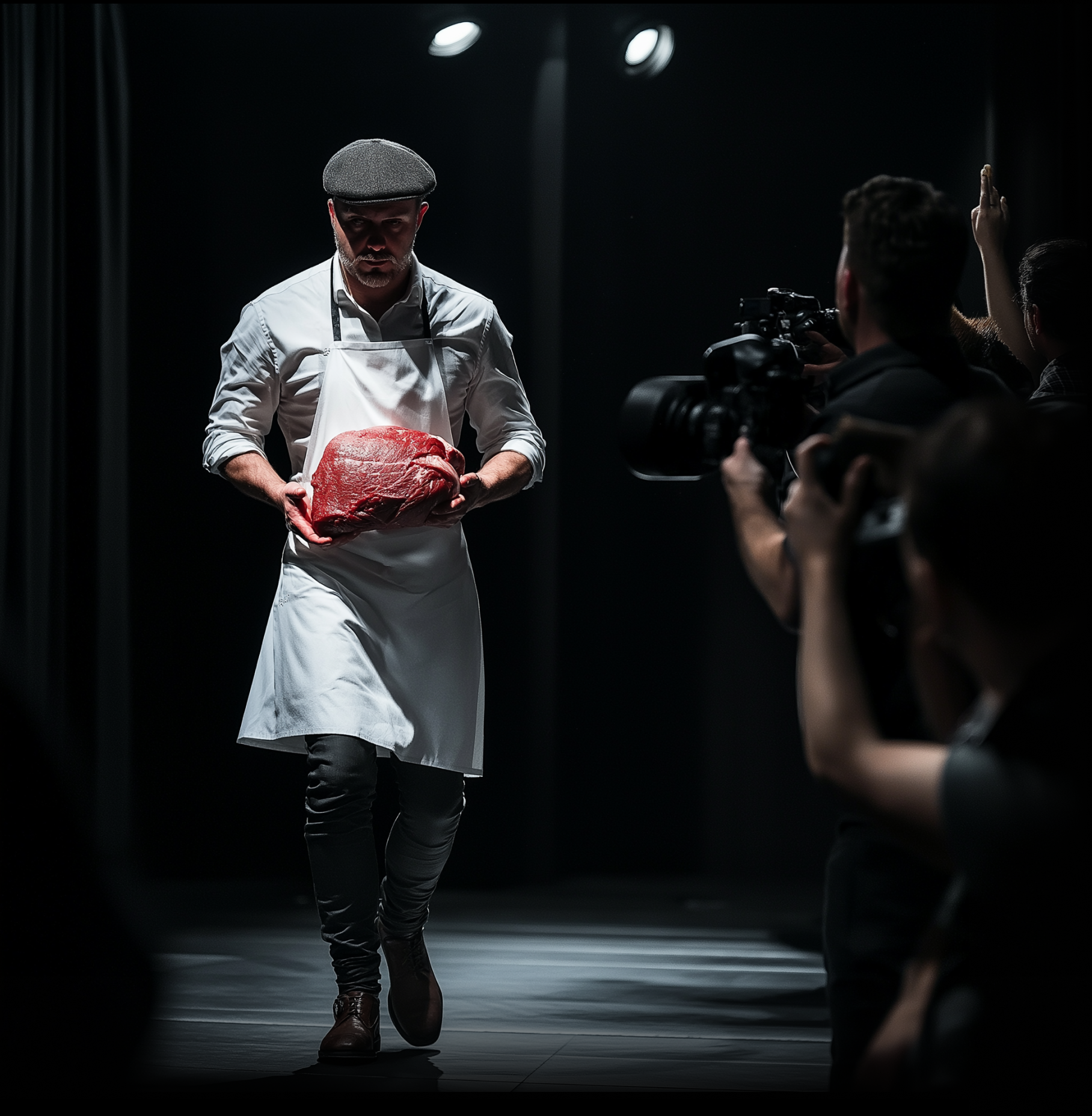 Butcher presenting meat
